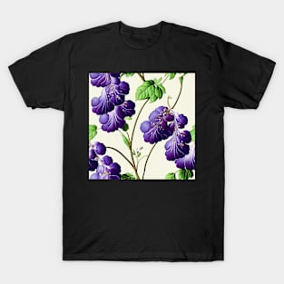 Big and Bold Purple and Light Ivory Cream Floral Design T-Shirt